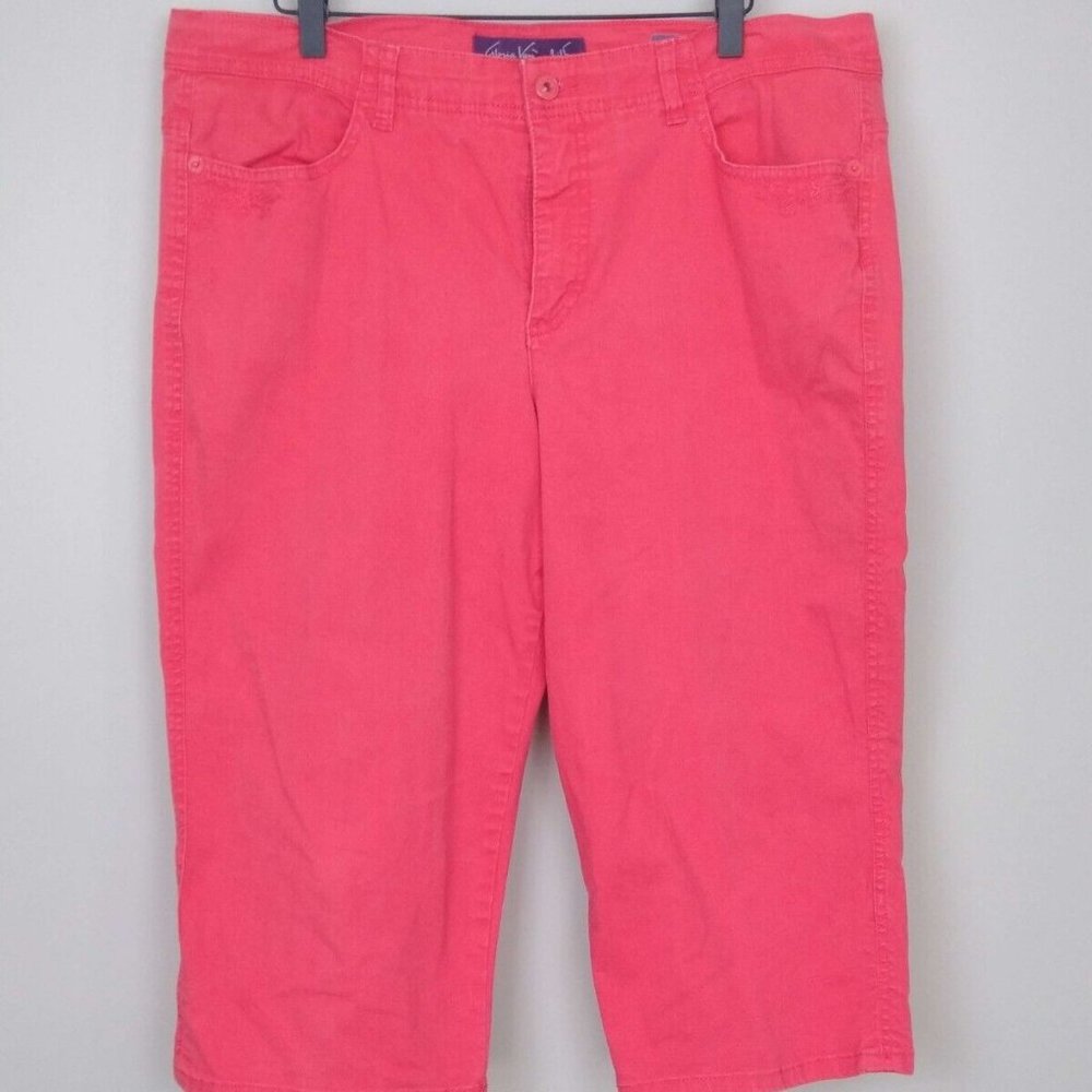 Gloria Vanderbilt Aiden Skimmer Capri Size 16 Orange Jeans Embroidered